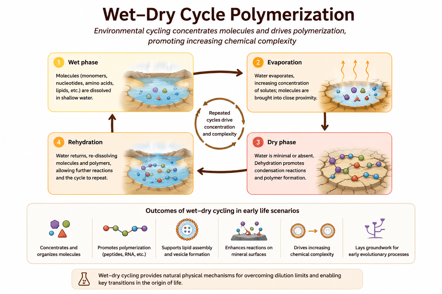 Conceptual mechanism of warm little pond and wet–dry cycle theories.